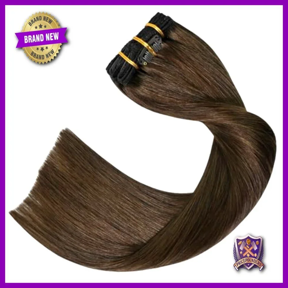 Human Hair Clip-In Extensions 18 Inch 70g 7pc Double Weft Natural Straight